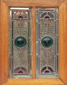 Decorative object - Leadlight Window with two panels, Two leadlight panels in wooden frame, c. 1880-1899