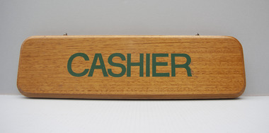 Sign, Wooden hanging cashier sign, Unknown