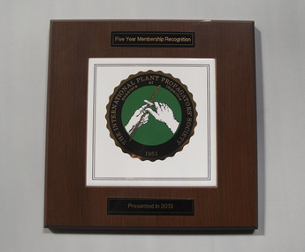 Plaque - Plaque and Research Agreement, The International Plant Propagators' Society Five Year Membership Recognition Plaque and Research Agreement Document, 1995 -2013
