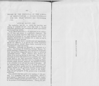 Document - Report, photocopy, C. Bogue Luffmann, Report by the Principal of the School of Horticulture (C. Bogue Luffmann) for the Year Ending 31st December, 1900, 1900