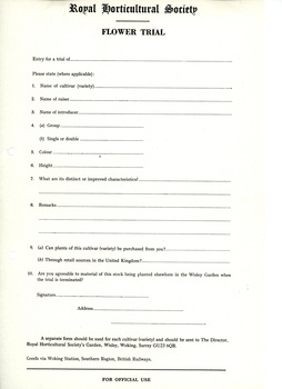 Burnley Gardens Plant competition forms