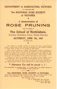 Flyer, Dept of Agriculture, Victoria, A demonstration of Rose pruning, 1947