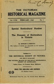 Article, E. E. Pescott, The Pioneers of Horticulture in Victoria, 1940