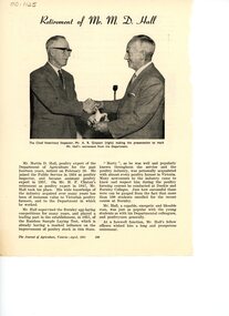 Article - Journal Article, Journal of Agriculture, Retirement of Mr. M. D. Hall, April 1961