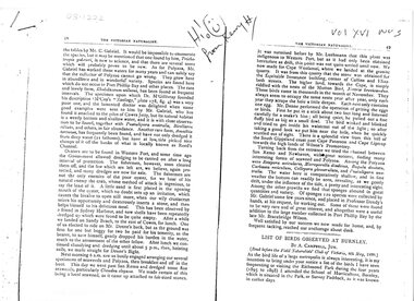 Article - Photocopy, A. Campbell, List of birds observed at Burnley, 1899