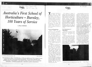 Article - Journal Article, P. Esdale, Australia's First School of Horticulture - Burnley, 100 Years of Service, Feb/March 1991