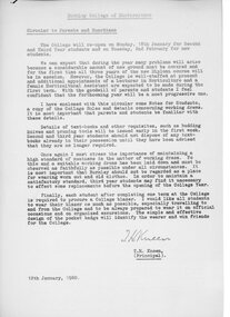 Document, Thomas H. Kneen, Burnley College of Horticulture Circular to Parents and Guardians, 12.01.1960
