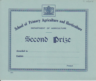 Certificate, School of Primary Agriculture and Horticulture, Department of Agriculture, c. 1917-1958