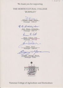 Certificate - Book plate, Centenary 1891-1991 - We thank you for supporting The Horticultural College 'Burnley', 1991