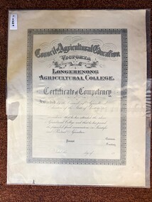 Certificate - Award Certificate, Council of Agricultural Education, Council of Agricultural Education, Victoria, Longerenong Agricultural College, Certificate of Competency (in Scientific and Practical Agriculture)