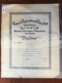 Certificate - Award diploma, Council of Agricultural Education, Council of Agricultural Education, Victoria, Agricultural College, Dookie Diploma