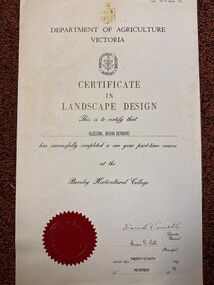 Certificate - Award Certificates, Certificate in Landscape Design, Burnley Horticultural College, 1958-1983