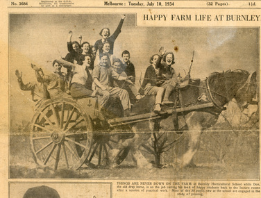 Newspaper - Newspaper Cutting, The Sun News-Pictorial, Happy farm life at Burnley, 1934
