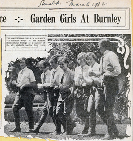 Newspaper - Newspaper Cutting, The Herald, Garden Girls at Burnley, 1932