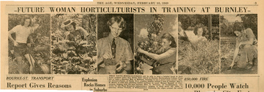 Newspaper - Newspaper Cutting, The Age, Future Women Horticulturalists in Training at Burnley, 1949
