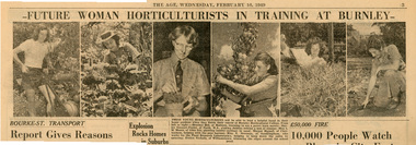 Newspaper - Newspaper Cutting, The Age, Future Woman Horticulturalists in Training at Burnley, 1949