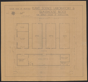 Plan, C.E. Richardson, Floor plan of proposed Plant Science Laboratory & Glasshouse Block for Burnley College of Horticulture, 1964