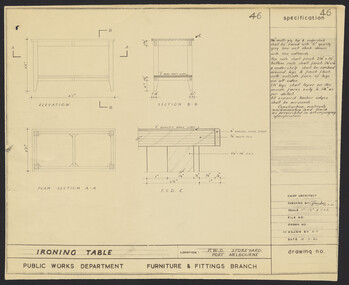 Plan, Specification for Ironing Table, 1960