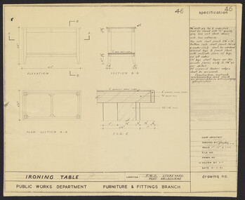 Plan, Specification  - Ironing Table, 1960