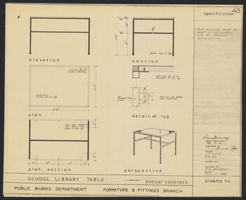Plan, N.S. Jemmerson, Specification for School Library Table, 1961