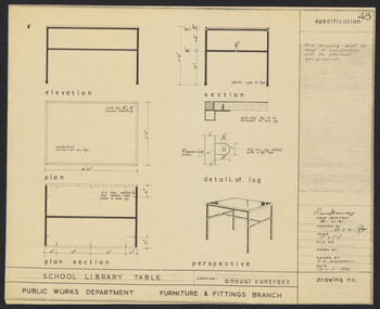 Plan, Specification for School Library Table, 1961