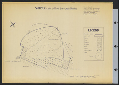 Plan, Survey: Site 1 - Front Lawn, Main Building, 1985