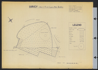 Plan, Survey: Site 1 - Front Lawn, Main Building, 1985