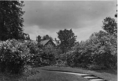 Photograph - Black and white print, View Across Garden to Principal's Residence, 1913