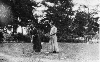Photograph - Black and white print, Ladies Playing Croquet on Croquet Lawn, 1918
