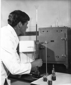 Photograph - Black and white print, Information Branch, Victorian Department of Agriculture, Student Using Laboratory Equipment, 1967-1968
