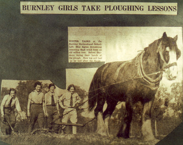 Photograph - Colour print, The Sun, Burnley Girls Take Ploughing Lessons, 1935