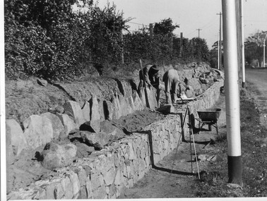 Photograph, Construction of Stone Retaining Wall Swan Street, 1948-1955