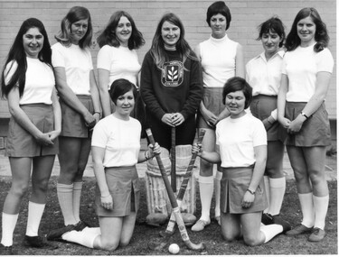 Photograph - Black and white print, Information Branch Victorian Department of Agriculture, Girls' Hockey Team, C. 1970