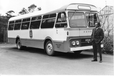 Photograph - Black and white print, Information Branch Victorian Department of Agriculture, E B. Littlejohn and the Burnley College  Bus, 1977