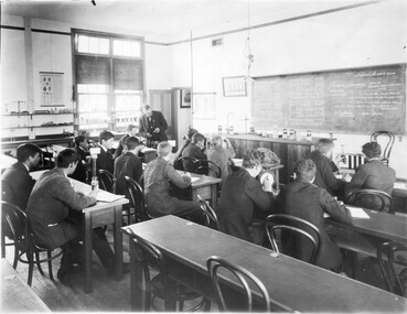 Photograph - Black and white print, Students in Chemistry Class