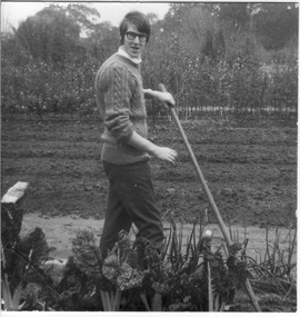 Photograph - Black and white print, Student Working in Vegetable Plot