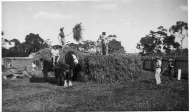 Photograph - Black and white print, Collecting the Hay for the Silo, 1944