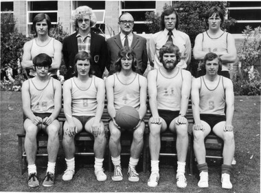 Photograph - Black and white print, Information Branch Victorian Department of Agriculture, Burnley College Basketball Team, 1973