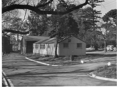 Photograph - Black and white print, E.M. Gibson, Temporary Building in the Bull paddock, 1947