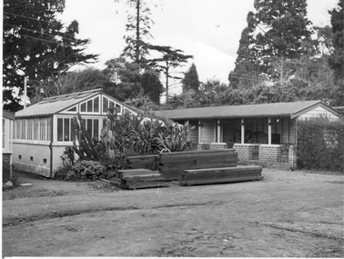 Photograph - Black and white print, E.M. Gibson, Soil Bins and Pot Washing Shed, c. 1951