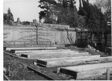 Photograph - Black and white print, E.M. Gibson, Frames Under Construction, August 1947