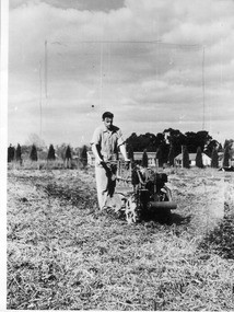 Photograph - Black and white print, E.M. Gibson, Student Working Outside, 1950-1951