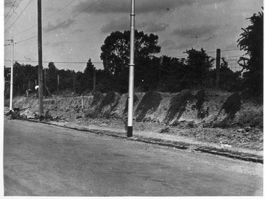Photograph - Black and white print, E.M. Gibson, Constructing Swan Street Stone Retaining Wall, Late 1940s