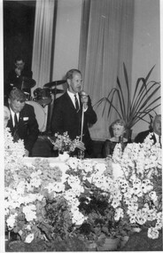 Photograph - Black and white print, Progress Photos, T. H. Knee Giviing a Speech at the 75th Anniversary Dinner Dance, 1966