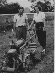 Photograph - Black and white print, Student With Rotary Hoe, Unknown