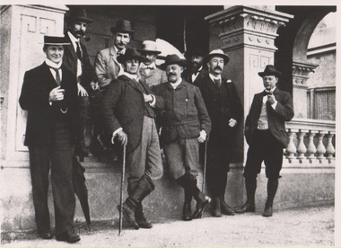 Photograph - Black and white print, John Rickard et al, Wallaby Club, November 1899