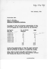 Document, L. H. Metzeling, Memorandum for: John T. Willcox, Senior Photographer, 16.10.1994