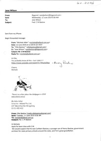 Letter - Emails, Michele Adler et al, Cuthbert Bastow, 1891-2019