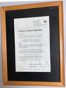 Certificate - Graduate Diploma in Horticulture, Australian Council on Awards in Advanced Education, Certificate of National Registration, 09.08.1985