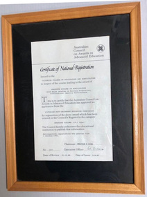 Certificate (item) - Graduate Diploma in Horticulture, Australian Council on Awards in Advanced Education, Certificate of National Registration, 09.08.1985